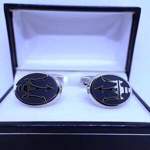 Brand New Chromed & Enameled Maserati Emblem Cufflinks with Case, Silver